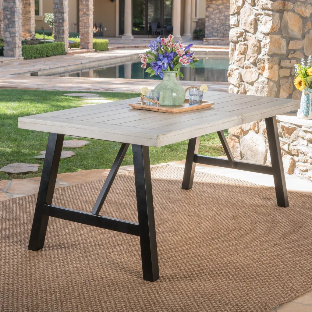 Bettina Dining Table Grey Acacia Wood Modern Dining Room nh-gardenpara