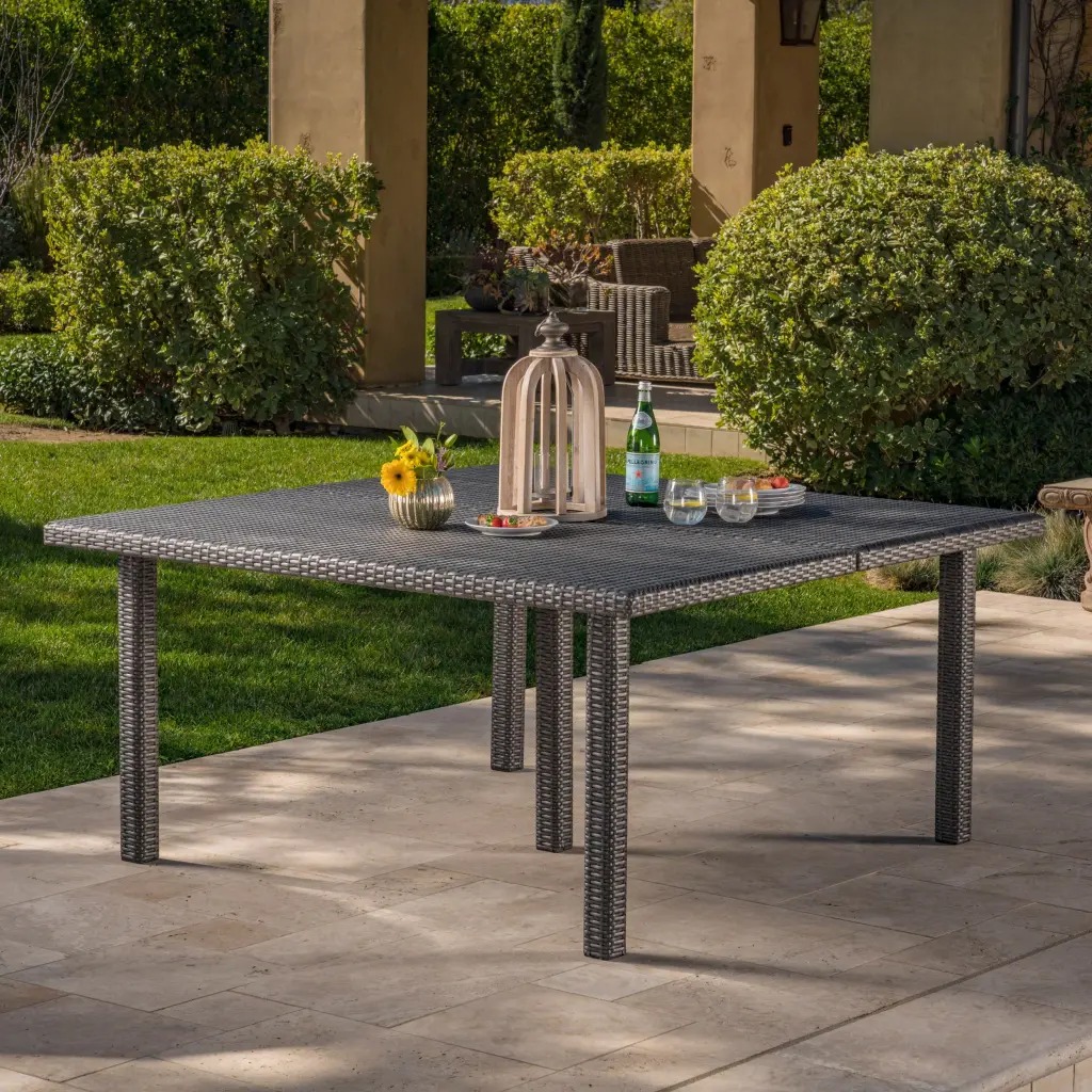 Fiona 64 Inch Square Dining Table Grey Rattan Finish nh-ihave