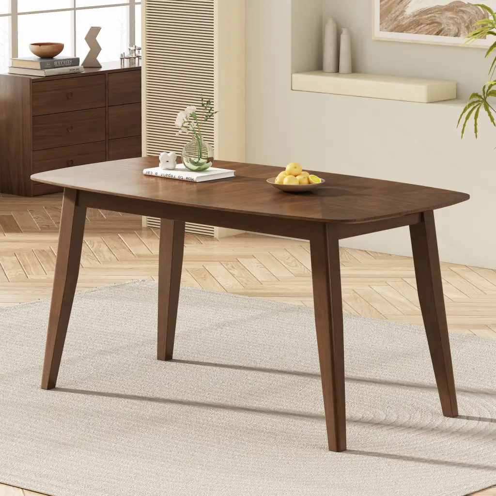 Wood Dining Table Walnut Rectangular Rubber Wood nh-uhome
