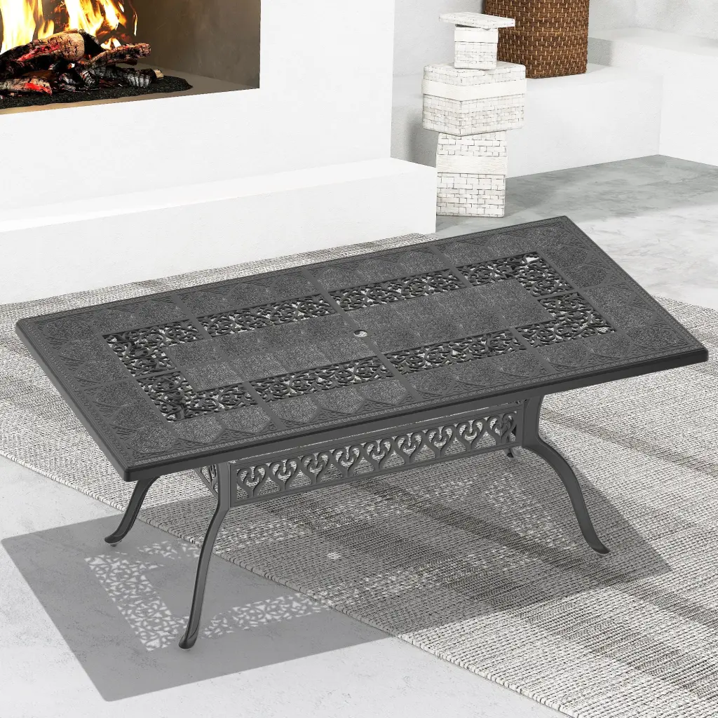 68.90 x 35.43 Inch Cast Aluminum Patio Dining Table Black Frame nicesure