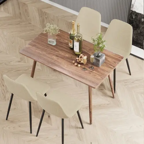 47 Inch Modern Minimalist MDF Dining Table Walnut Hue Metallic Legs nuoli furniture