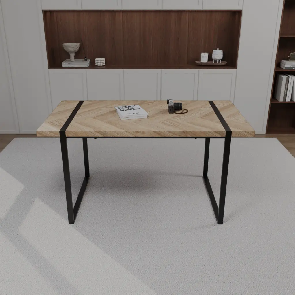 59 Inch Rural Industrial Rectangular MDF Light Timber Dining Table 4-6 People nuoli furniture
