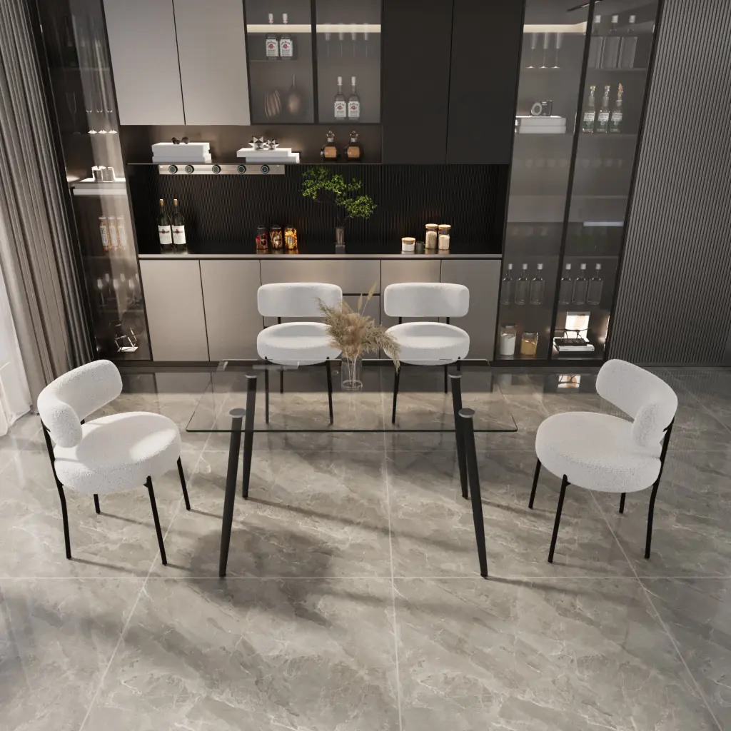 Modern Glass Dining Table Set Black Metal Legs 51.2 X 27.5 Table Top nuoli furniture