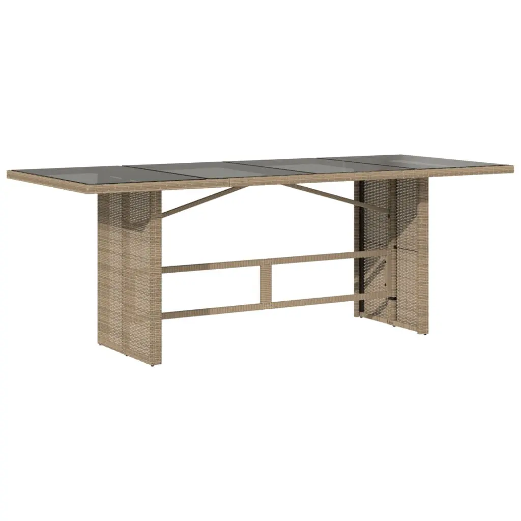 Patio Table Glass Top Beige 74.8x31.5x29.1 Inch Poly Rattan Outdoor Dining