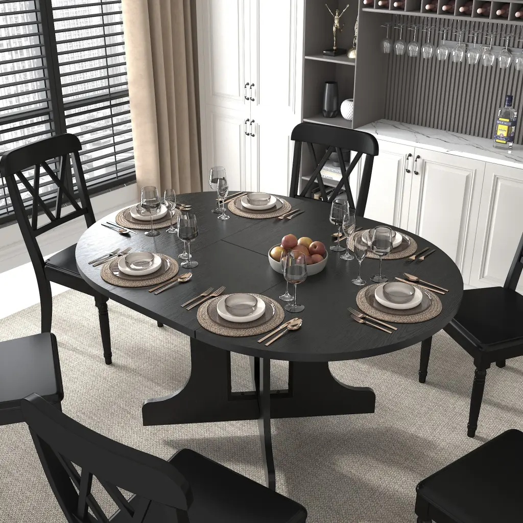 59x43 Inch Expandable Oval Farmhouse Kitchen Dining Table Modern Homes q-s furniture