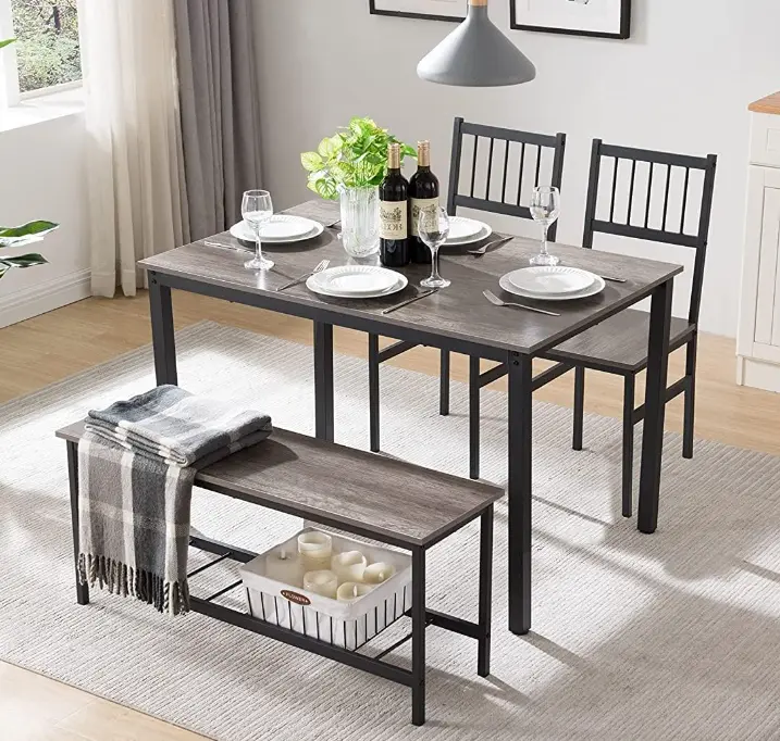 Dining Table Set 4 Kitchen Table 2 Benches Timber Tabletop relax down
