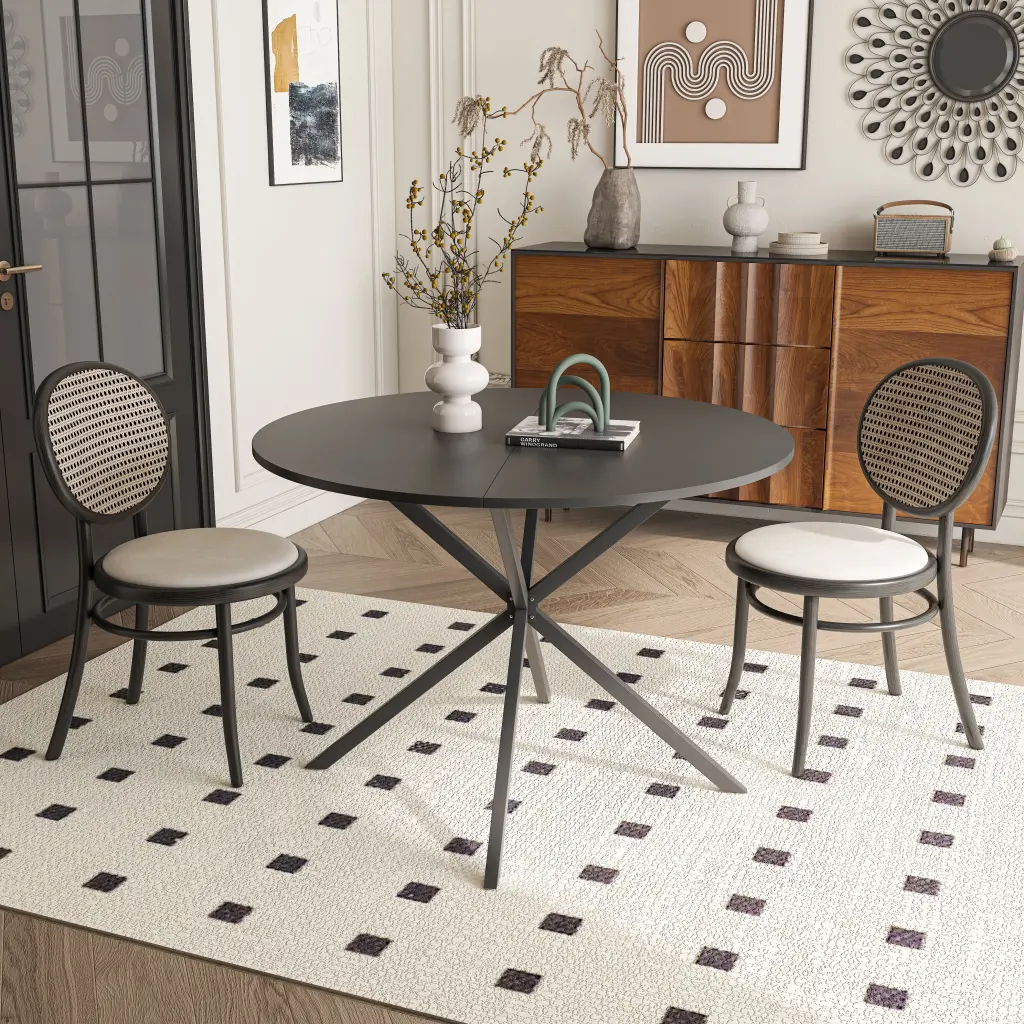 42.13 Inch Modern Cross Leg Round Dining Table Black Top rnb