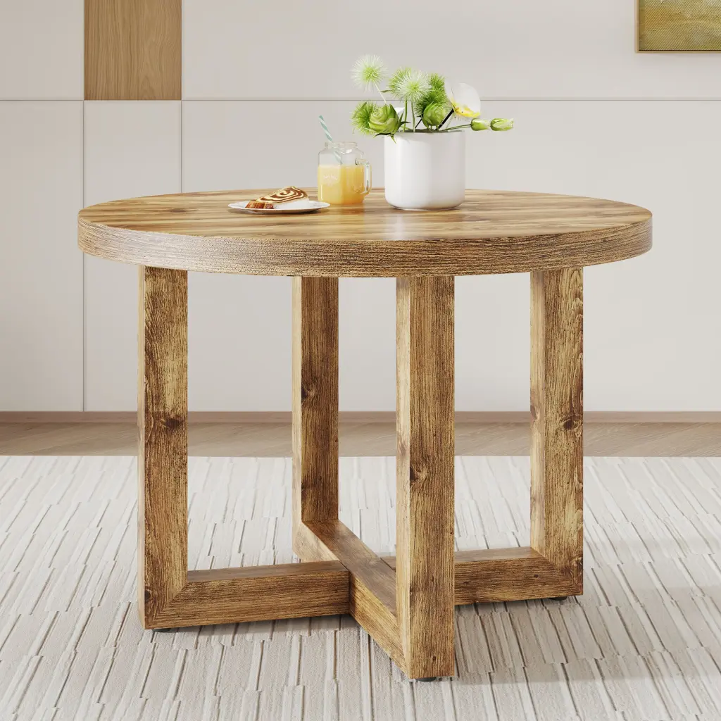 Modern Circular Dining Table MDF Tabletop and Metal Base rnb