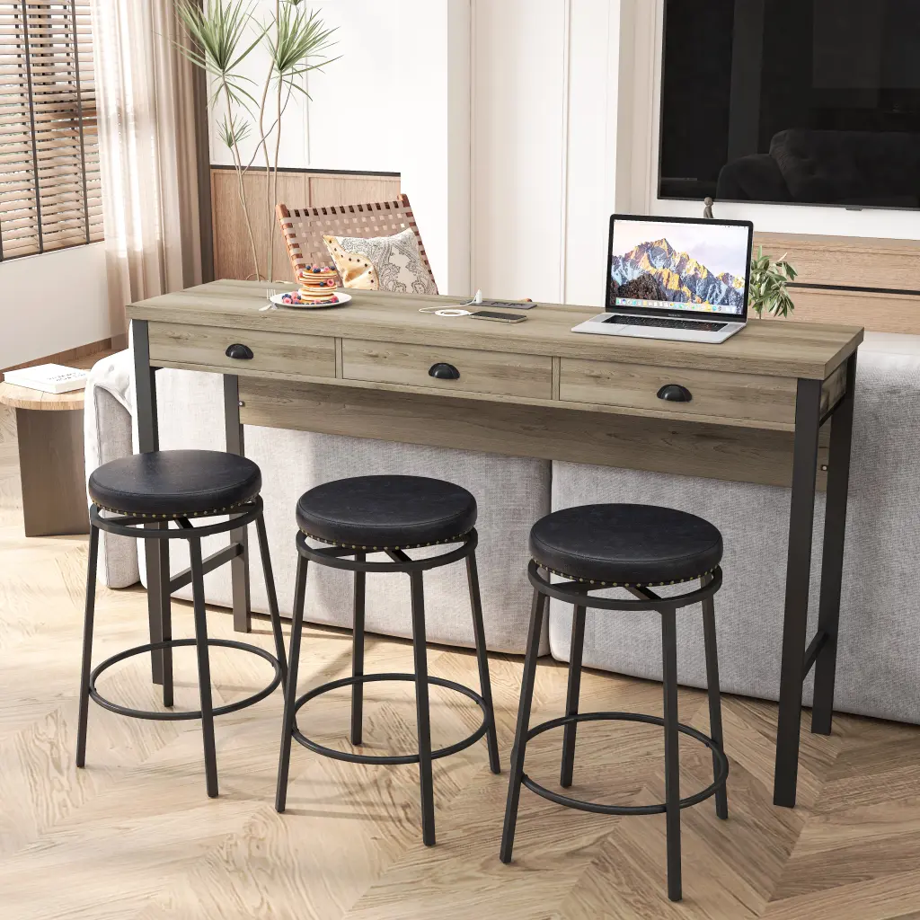 3 Drawer Long Dining Table Set Power Outlets Bar Kitchen Table spribung