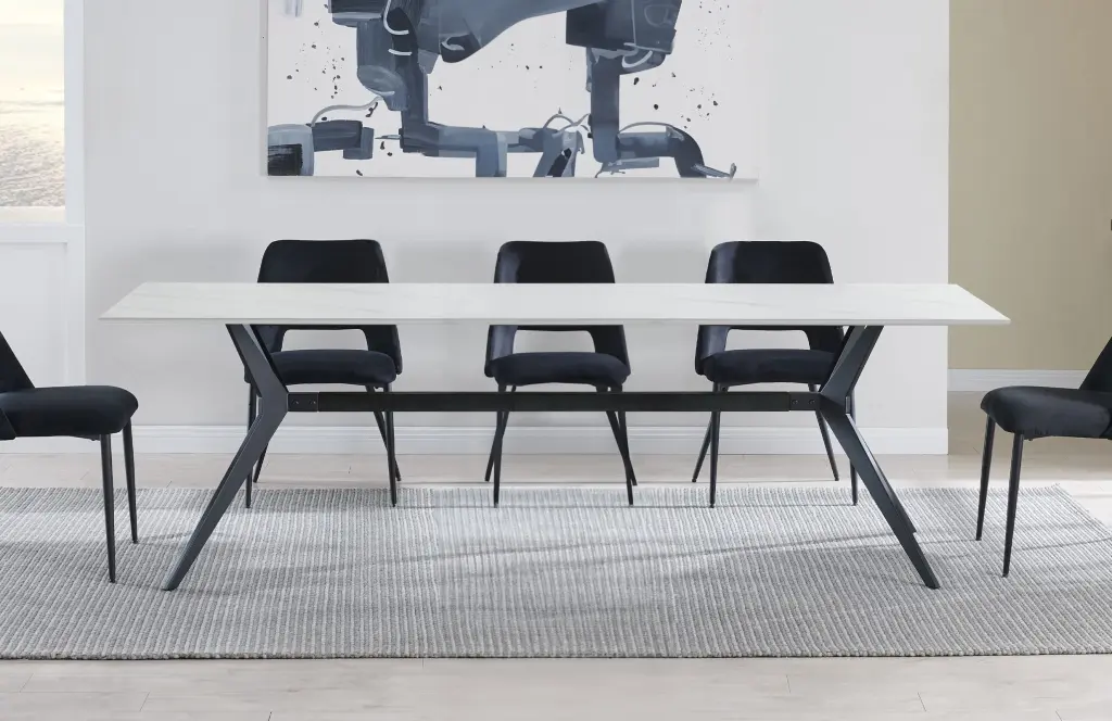 63 Inch Dining Table Sintered Marble Table Top Stone Finish t2879
