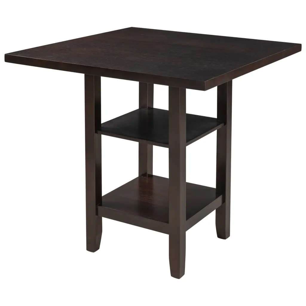 Square Timber Counter Height Dining Table 2 Tier Storage Shelving trexm