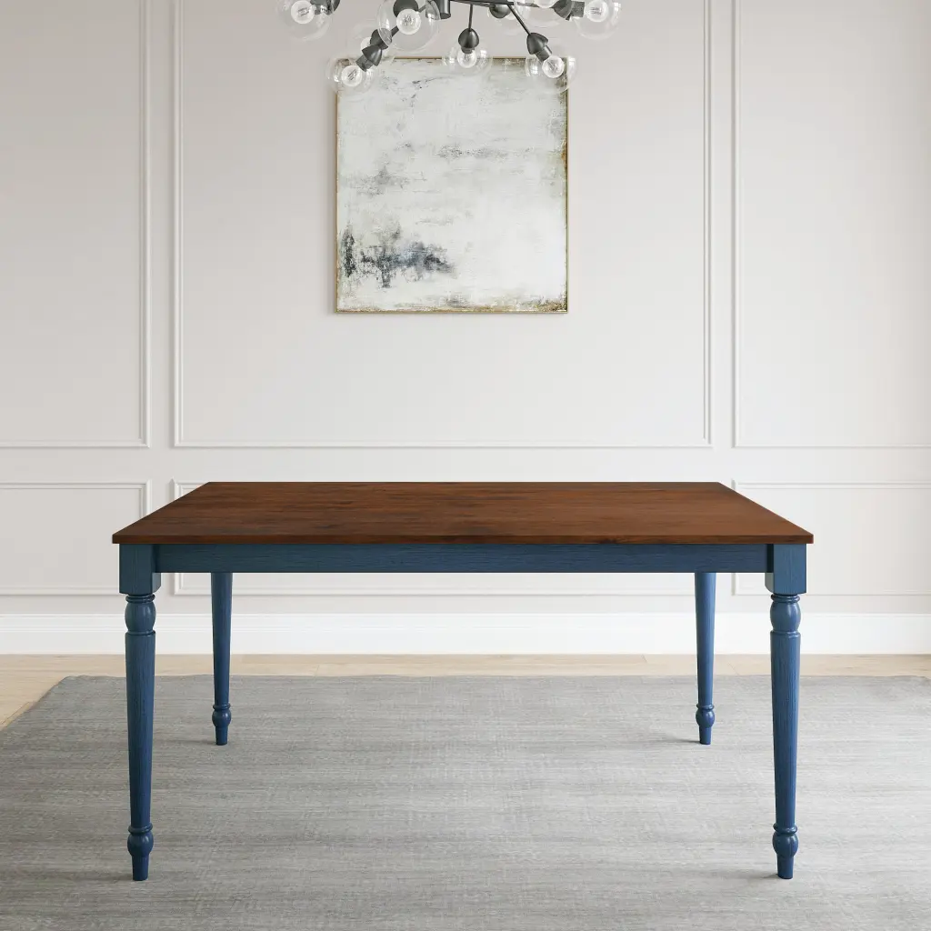 Lafayette Medium Brown And Navy Blue Timber Dining Table Solid Wood Construction vifah