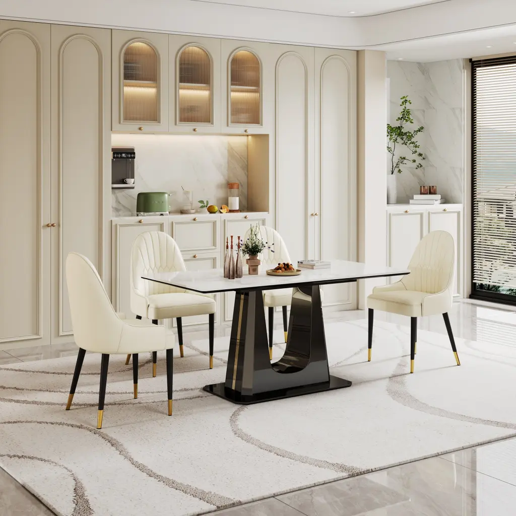 0.47 Inch Thick Sintered Marble Carbon Fiber Tempered Crystal Top Rectangular Dining Table w1241 artisan furniture