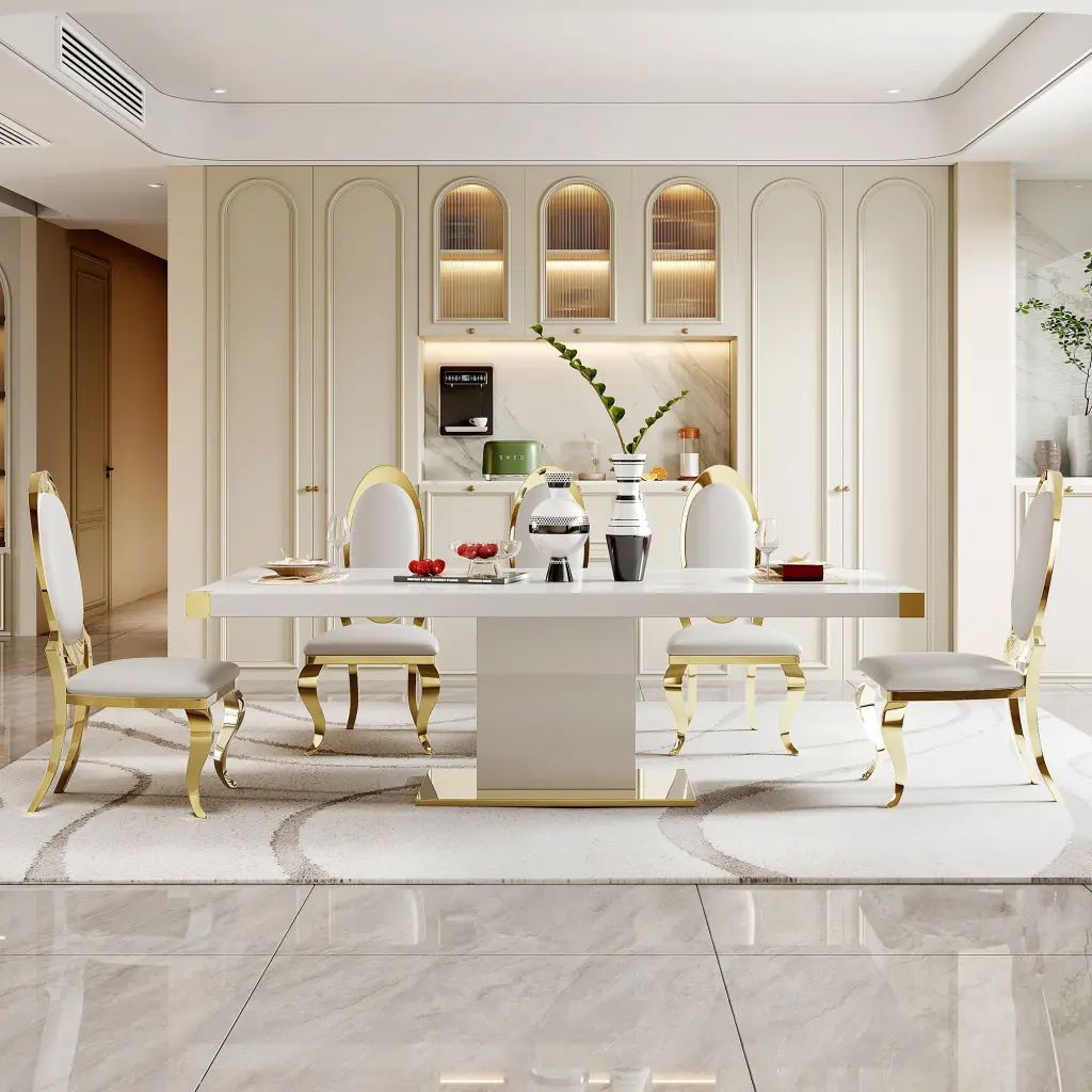 MDF Top Dining Table Gold Finish Corner and MDF Pillar w1311 artisan furniture