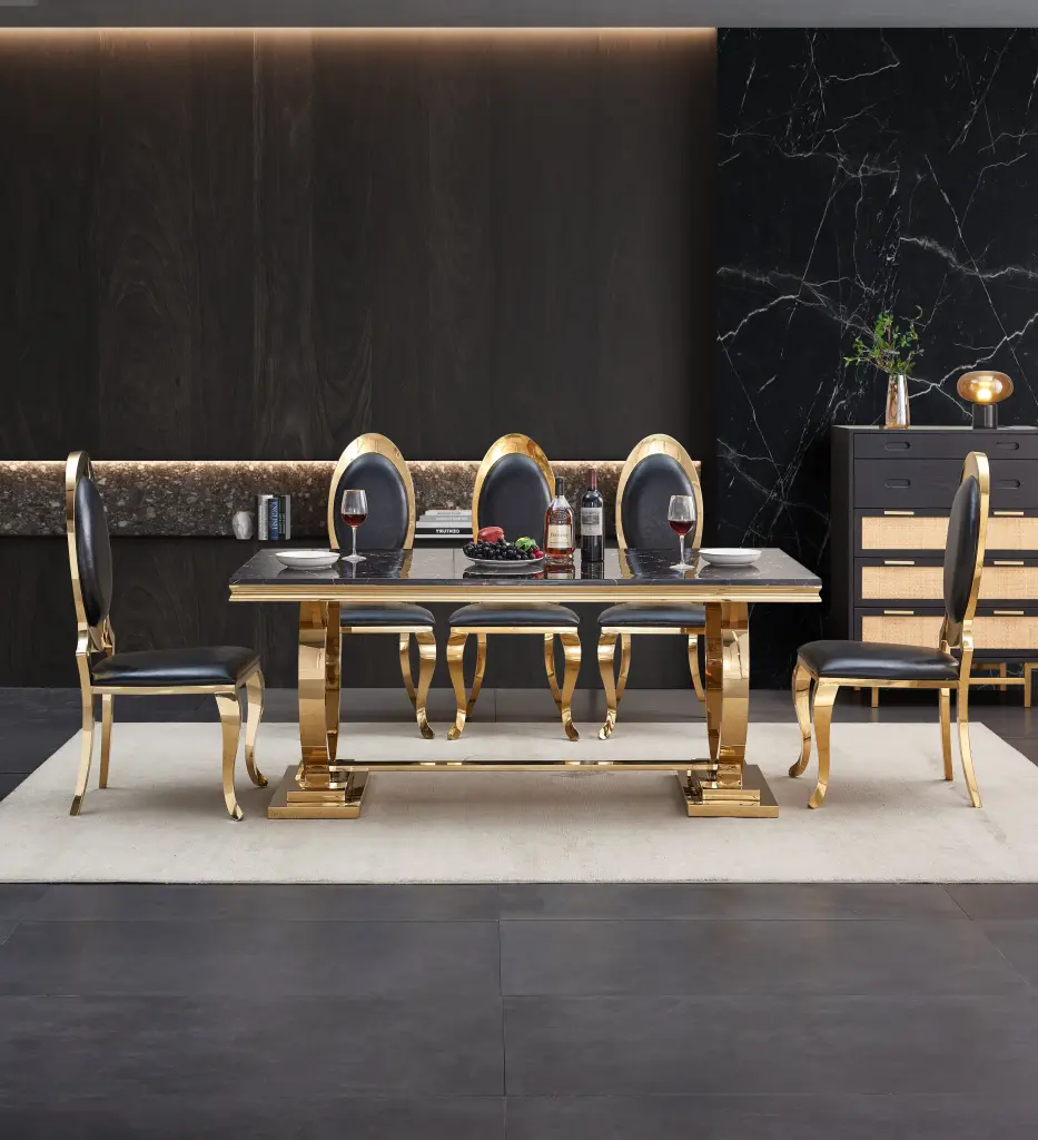 Modern Rectangular Black Marble Printing Dining Table Double U Influence w1311 artisan furniture