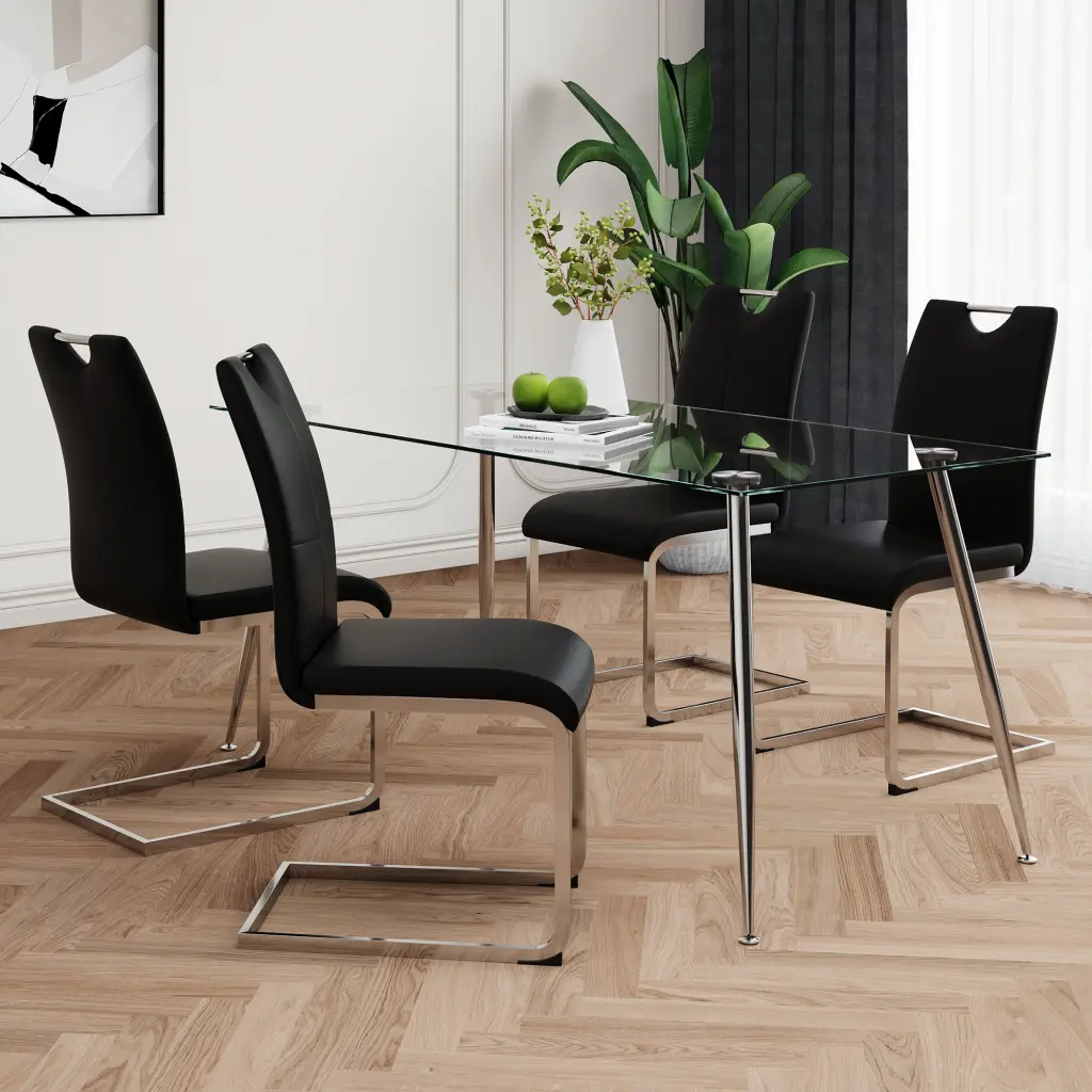 Modern Rectangular Crystal Dining Table Solid Tempered Glass Top youngmagic