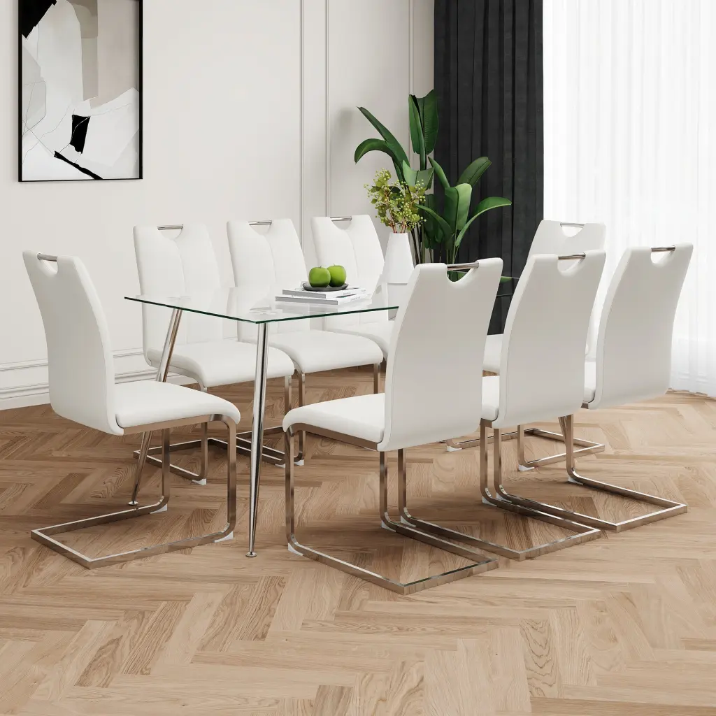 Modern Rectangular Crystal Dining Table Solid Tempered Glass Top youngmagic