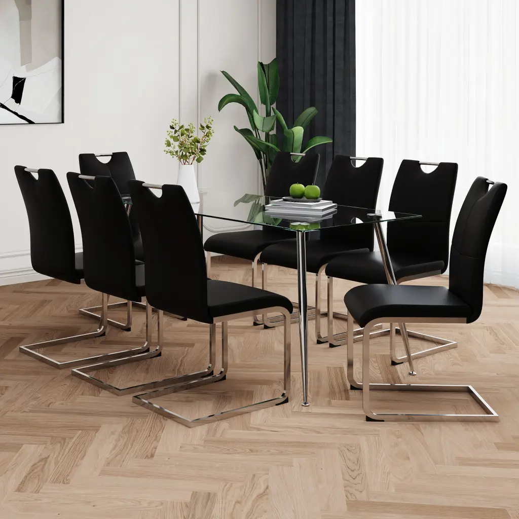 Modern Rectangular Crystal Dining Table Solid Tempered Glass youngmagic