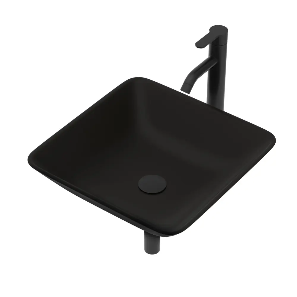 Artistic Vessel Sink Faucet And Pop Up Drain - Matte Charcoal