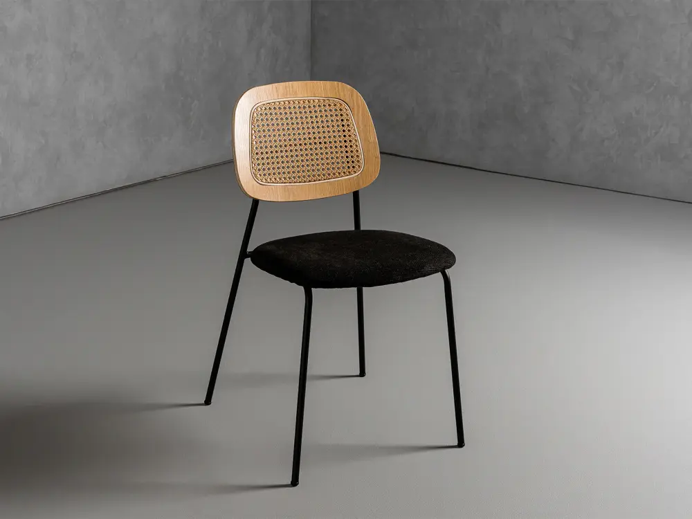Modern Alizee - Sleek Rattan and Black Dining Chair Set 2