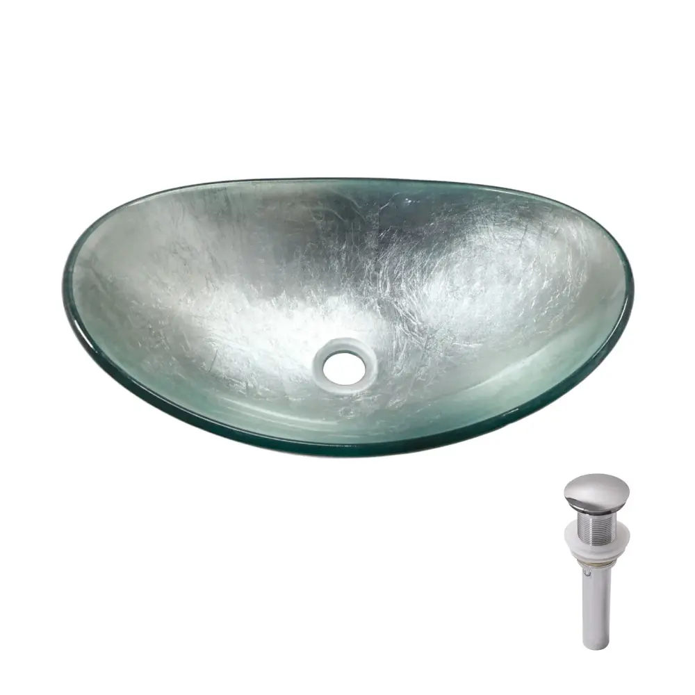 Tempered Glass Vessel Sink Boat Shape Pop-Up Drain