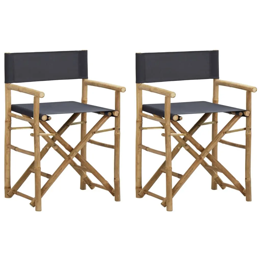 2 Piece Dark Gray Bamboo and Fabric Folding Director's Chairs Events