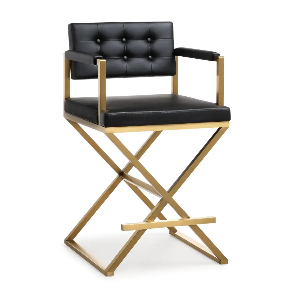 Professional Billiard Director Black Performance Vegan Leather and Gilded Steel Counter Stool