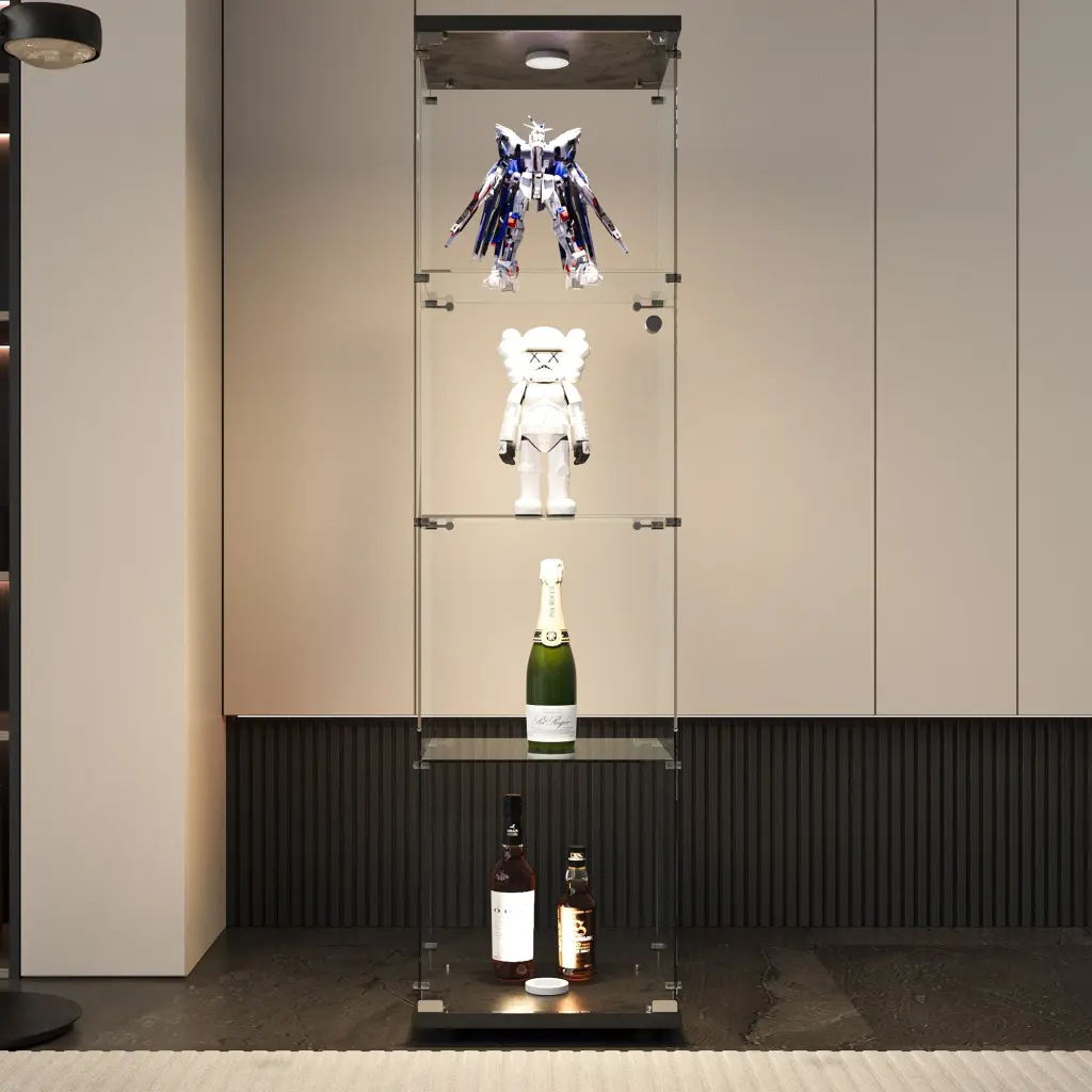 LED Lights Glass Presentation Cabinet 4 Shelves Floor Standing Display Case fly