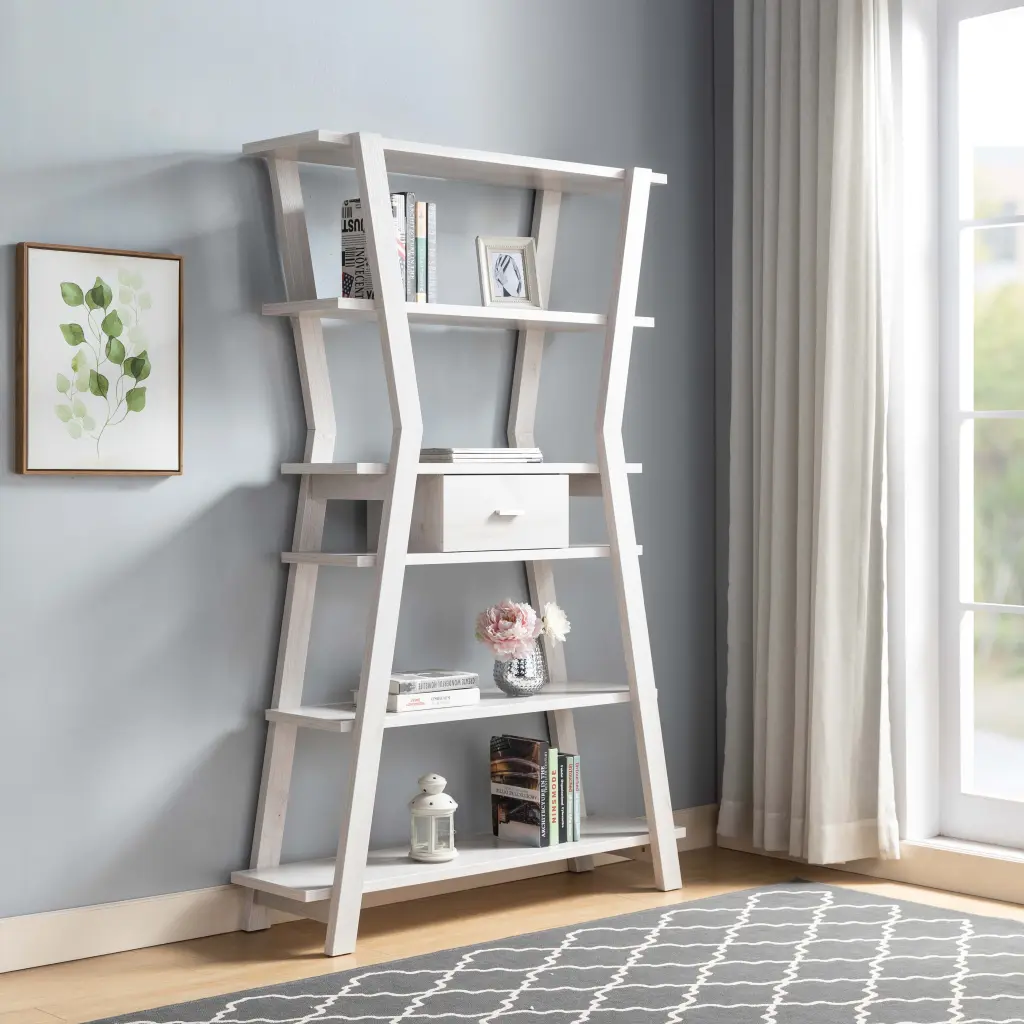Modern 4 Tier Open Shelving Display Cabinet Center Drawer id international- inc.