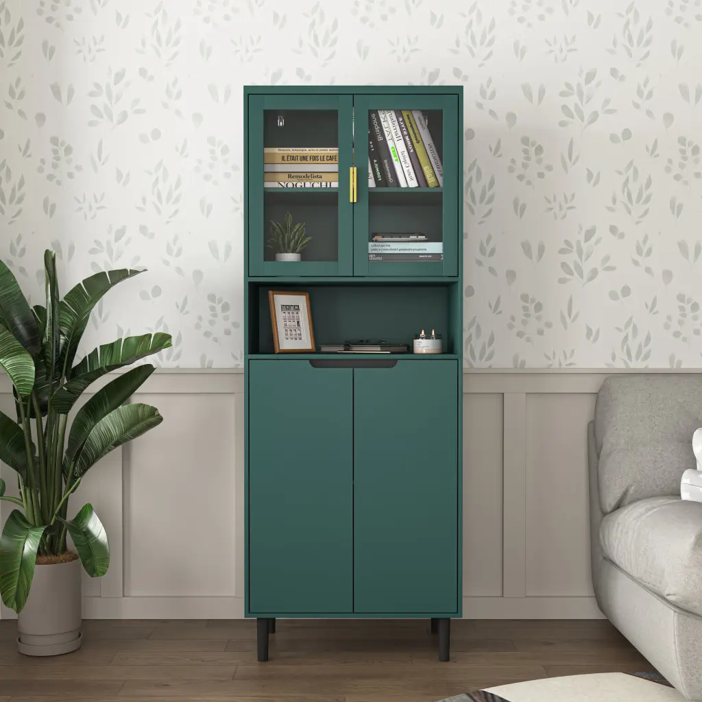 Tall Storage Show Cabinet 2 Crystal Display Doors and 2 Storage Doors newmark