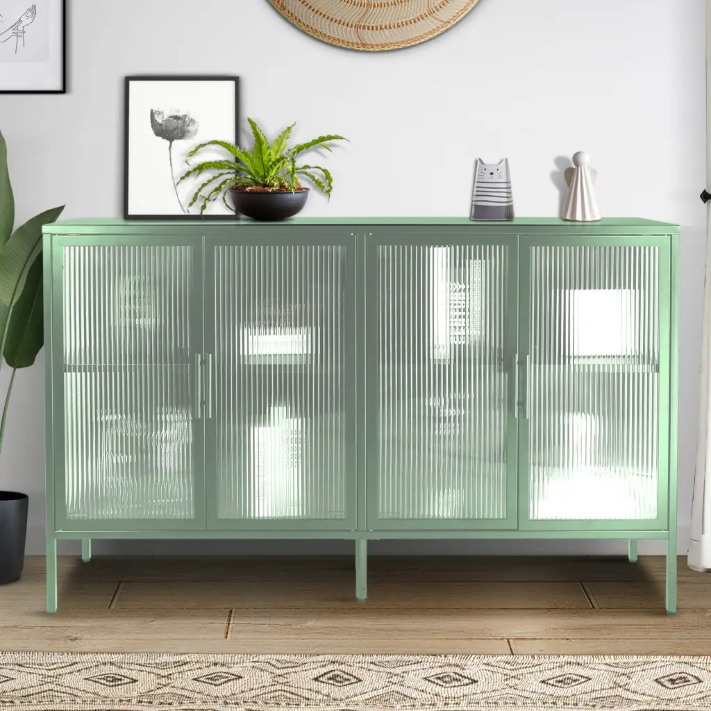Chic 4-Door Tempered Crystal Cabinet Customizable Shelves rnb