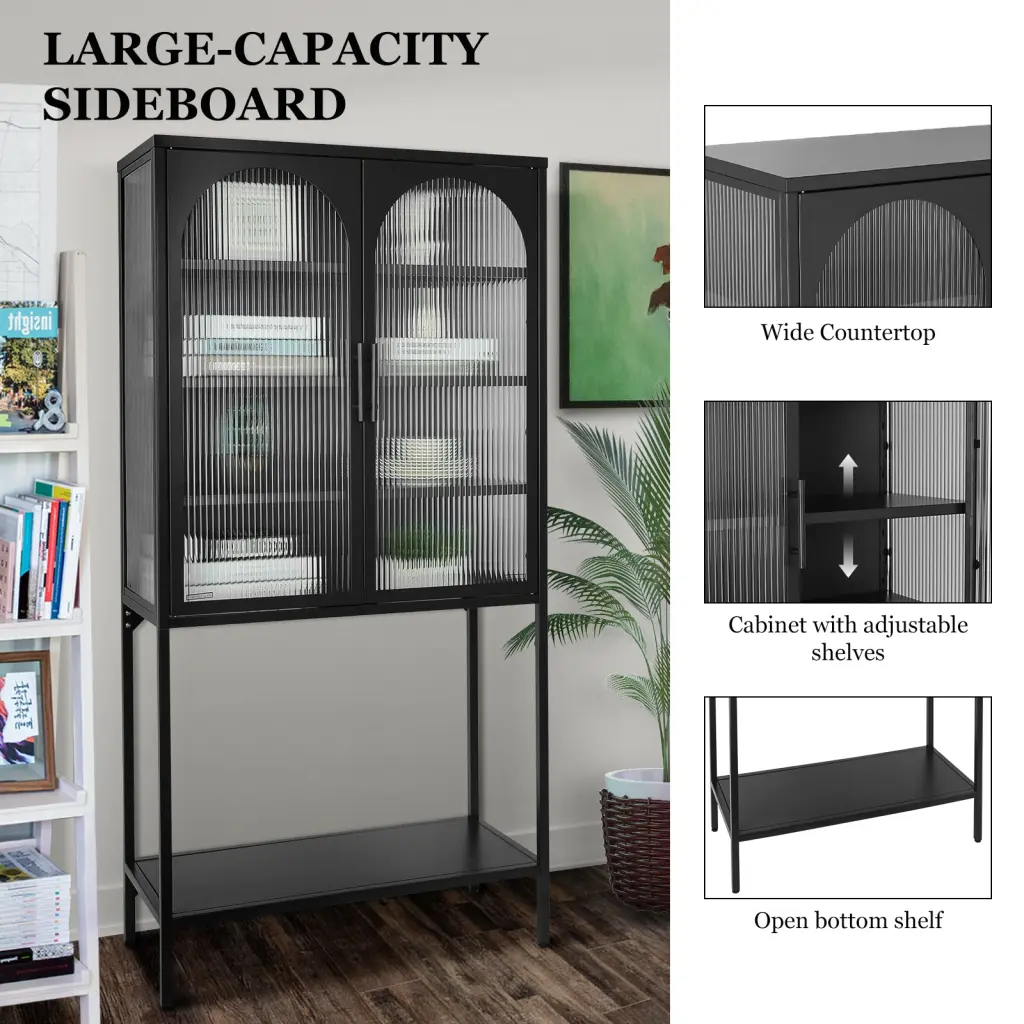 Elegant Living Room Display Cabinet 2 Crystal Arched Doors and Floor Design rnb