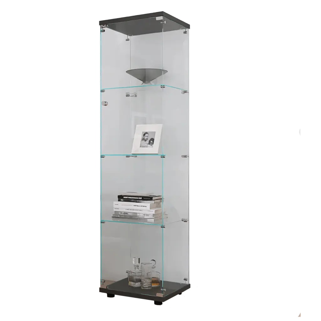 4 Shelves Glass Cabinet Black Presentation Cabinet One Door Display Case uni-home