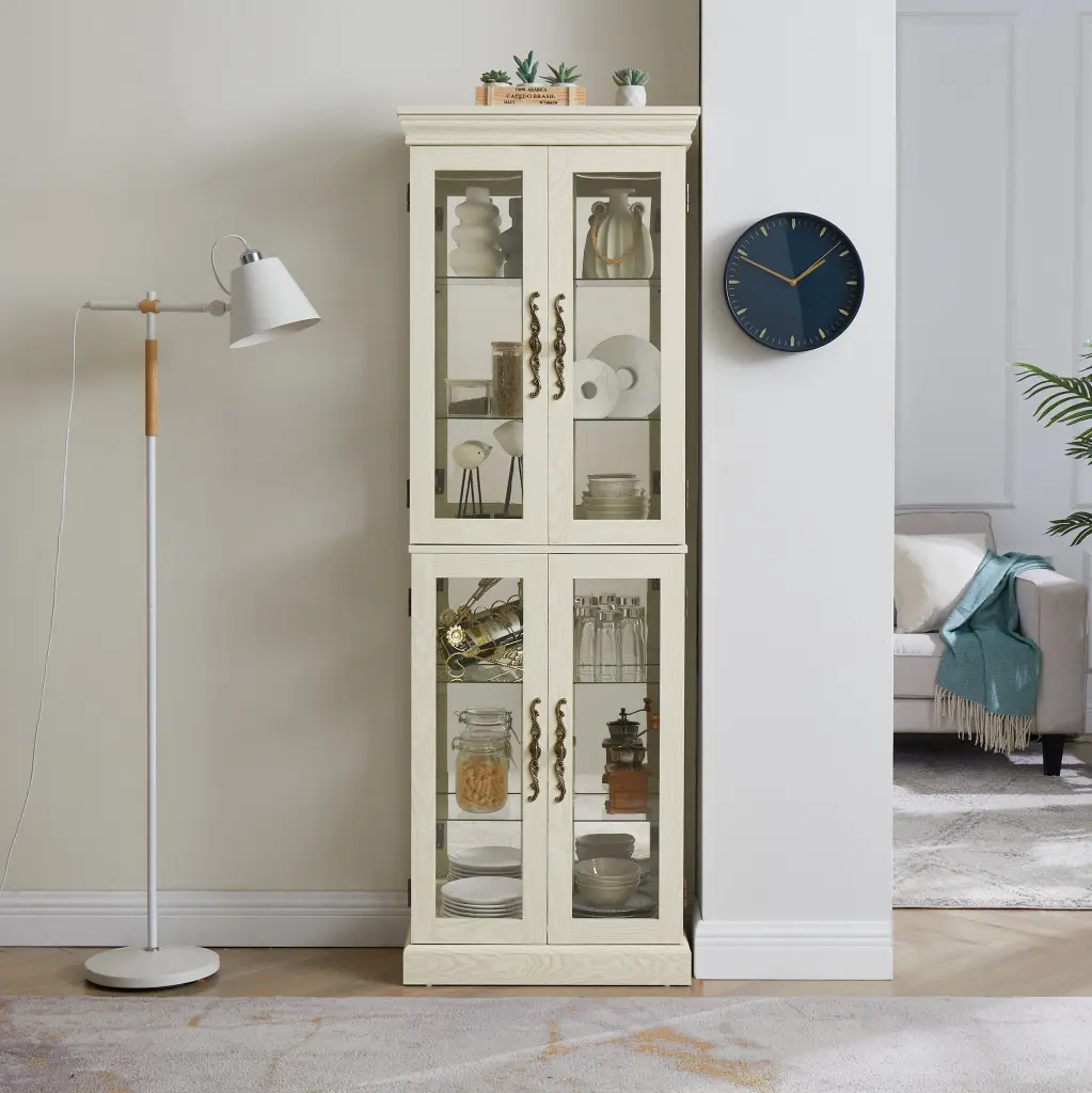 Lighted Glass Curio Presentation Cabinet Glass Storage Display wande furniture