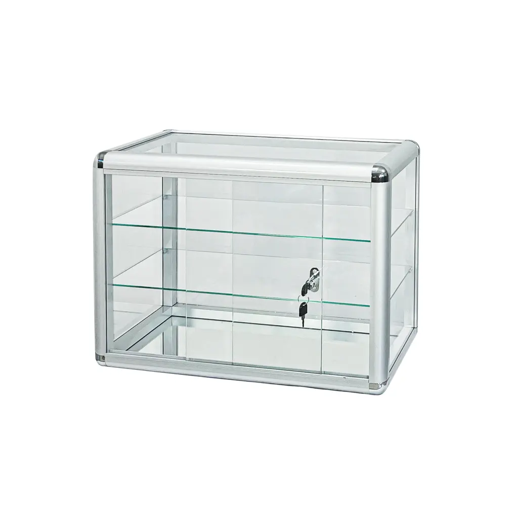 Tempered Glass Counter Top Presentation Case Sliding Glass Doors w2221