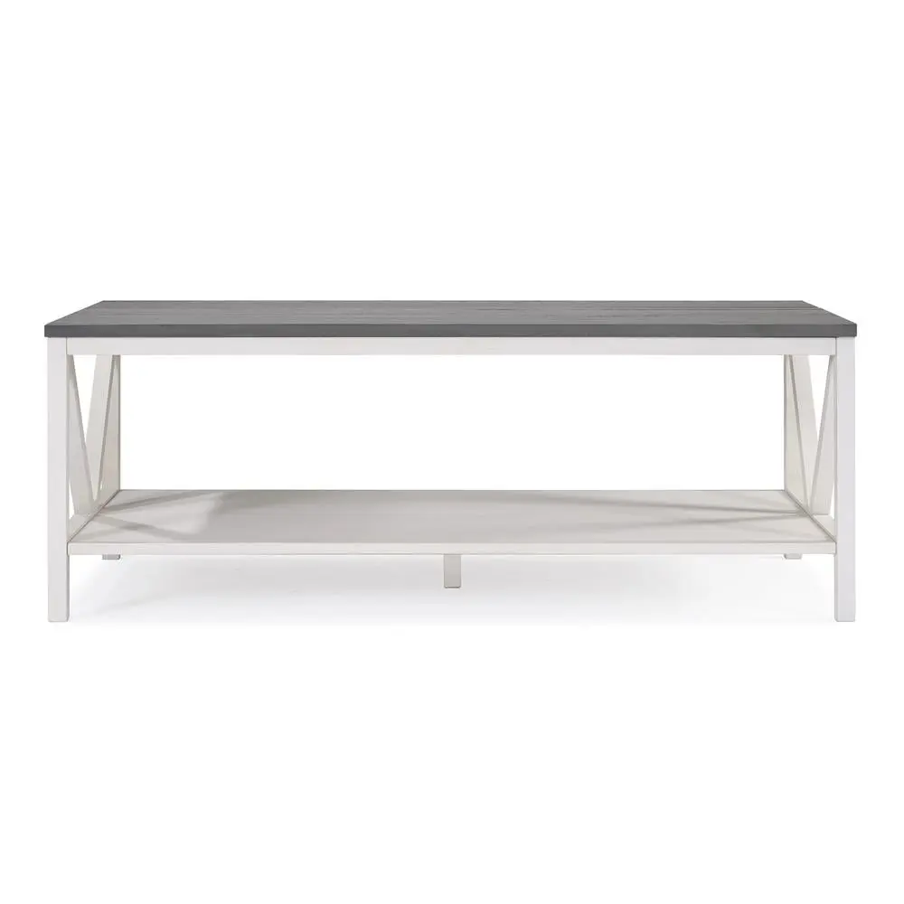 Natalee 48 Inch Distressed Farmhouse Coffee Table Gray and White Wash Walker Edison