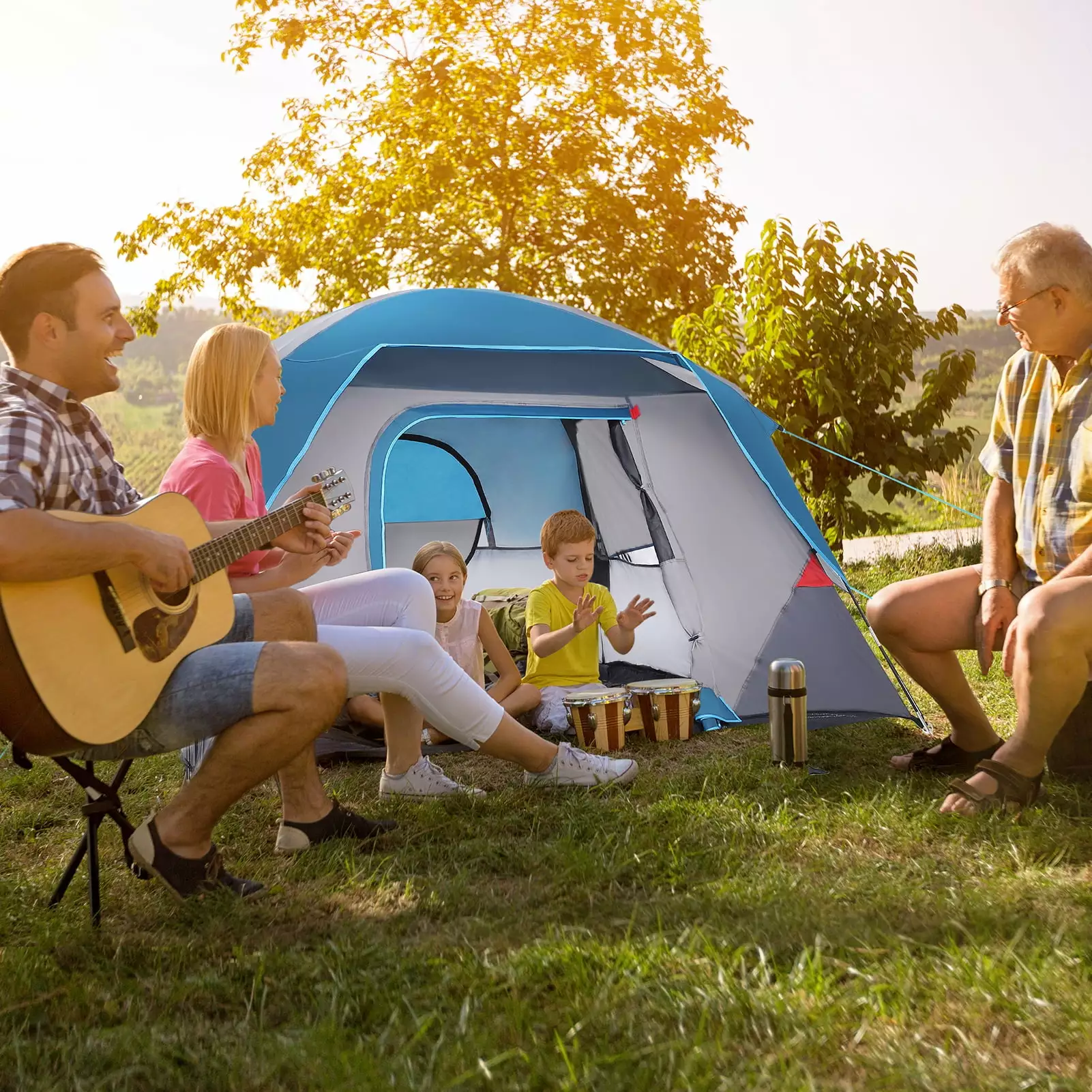 Leeten 4 Person Family Dome Camping Tent 3 Large Mesh Windows Waterproof Anti-UV Outdoor Hiking Travel