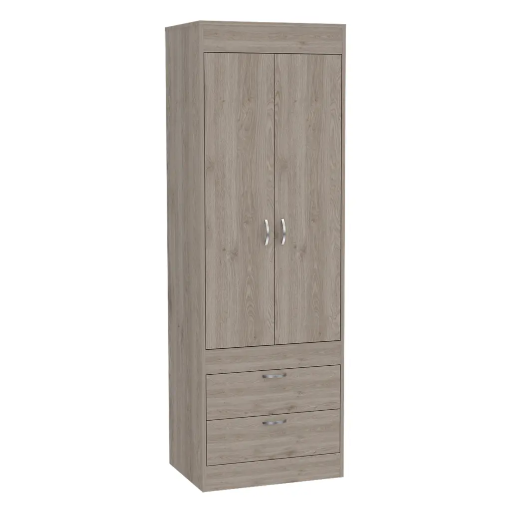 Armoire, Double Door Cabinet Two Drawers, Metallic Handles And Rod depot e-shop