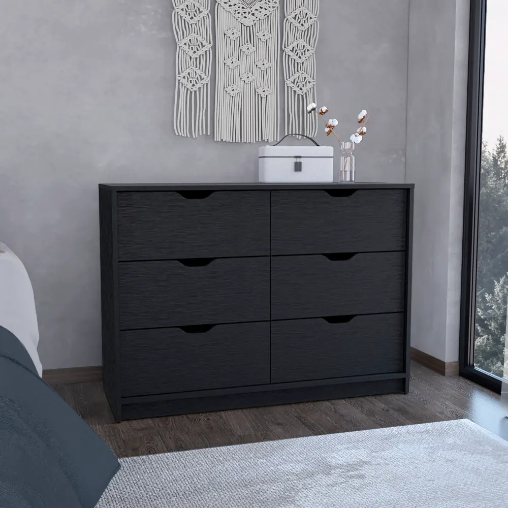 Basilea 4 Drawer Double Dresser 2 Pull Down Cabinets Black tuhome
