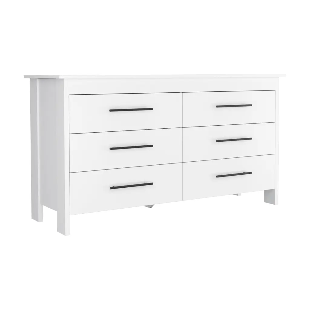 White Double Dresser 6 Drawers and High Quality Solid Wood Top depot e-shop