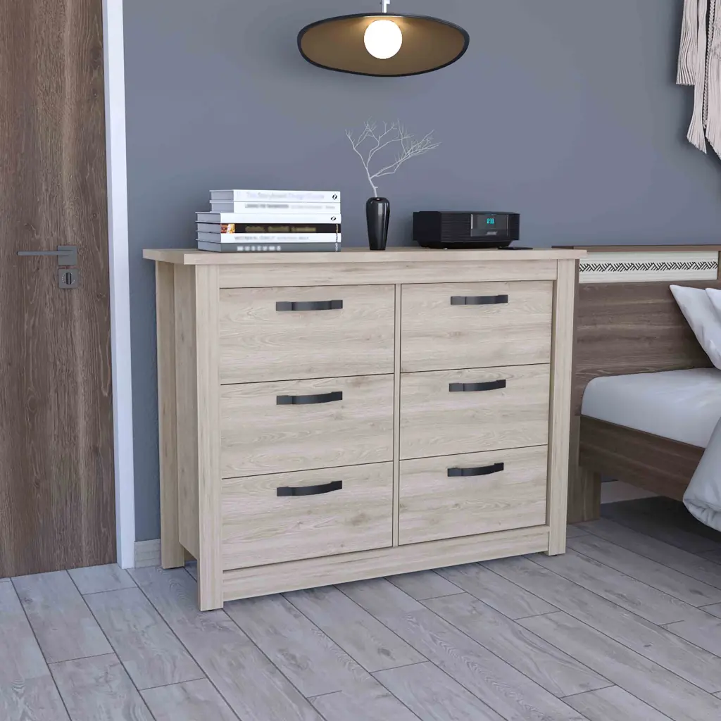 Becca 6 Drawer Double Dresser Metallic Hardware Light Gray - Modern Storage rta mubles colombia