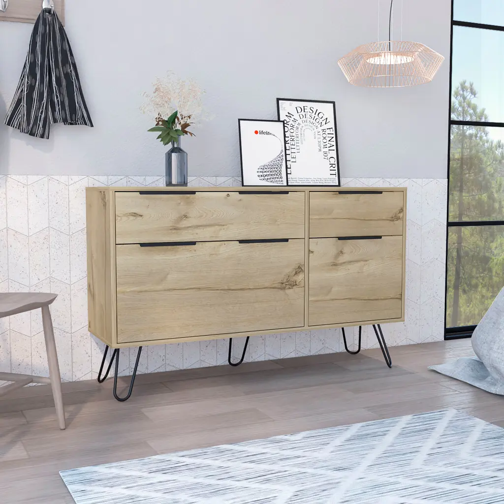 Augusta Double Dresser High Quality Top Hairpin Legs Four Drawers Light Wood rta muebles colombia
