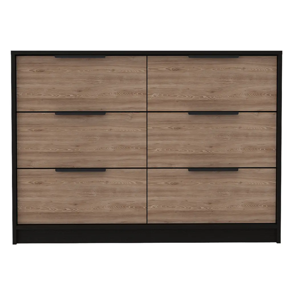 4 Drawer Double Dresser Maryland Black Pine Multicolor Particle Board treevol furniture