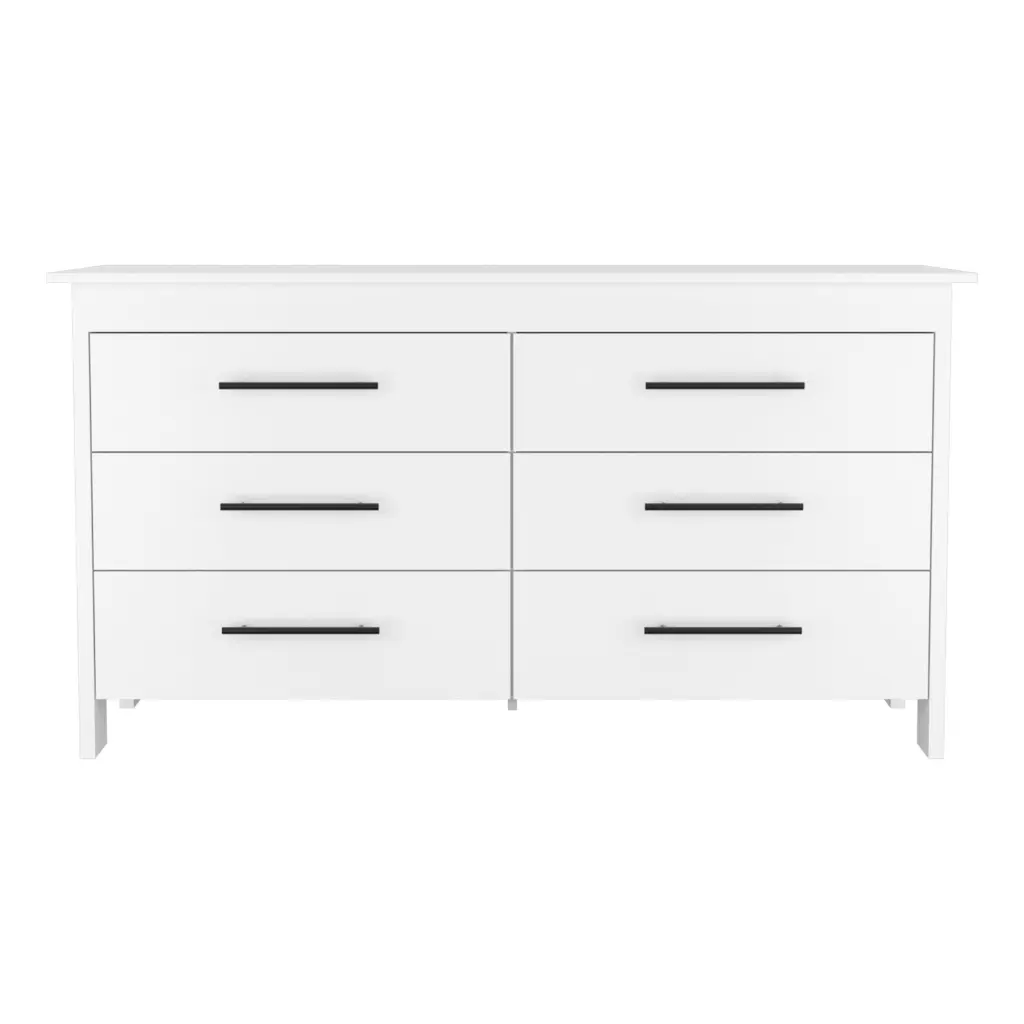 White 6 Drawer Double Dresser Wezz Bedroom Particle Board treevol furniture