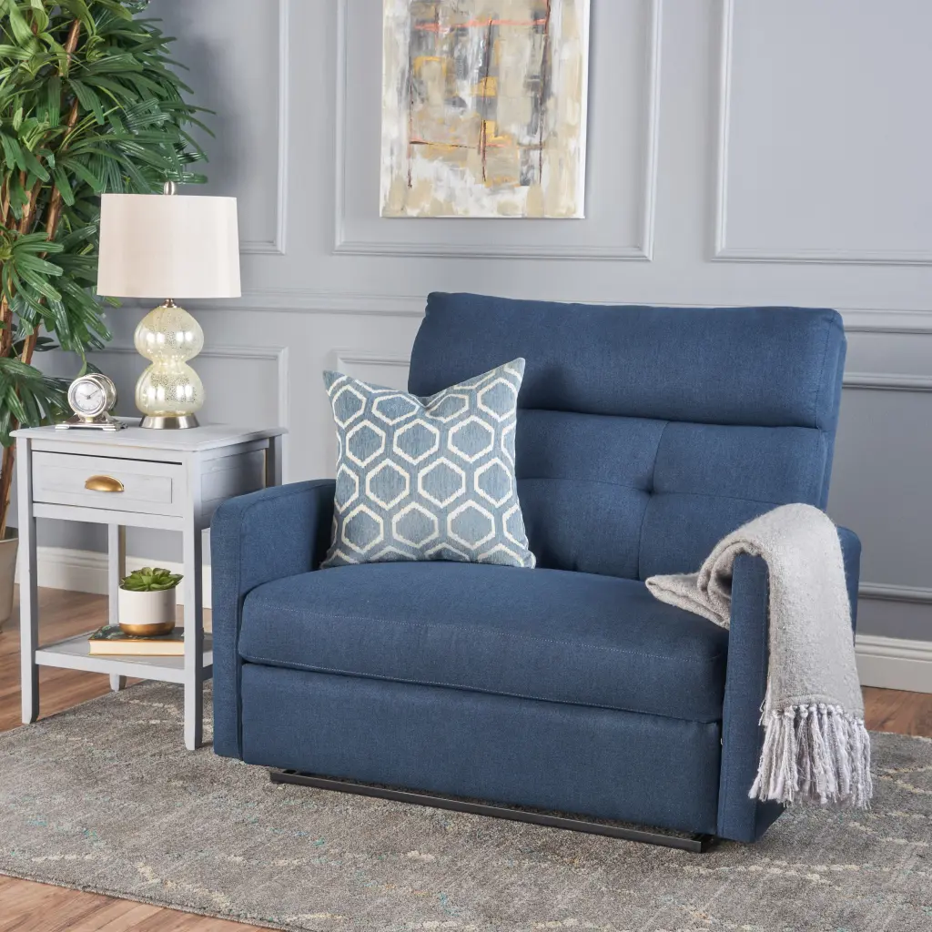 Recliner Chair Double Seats Navy Blue Material Oversized Loveseat Recliner Living Room Theater Seating nh-sunfay