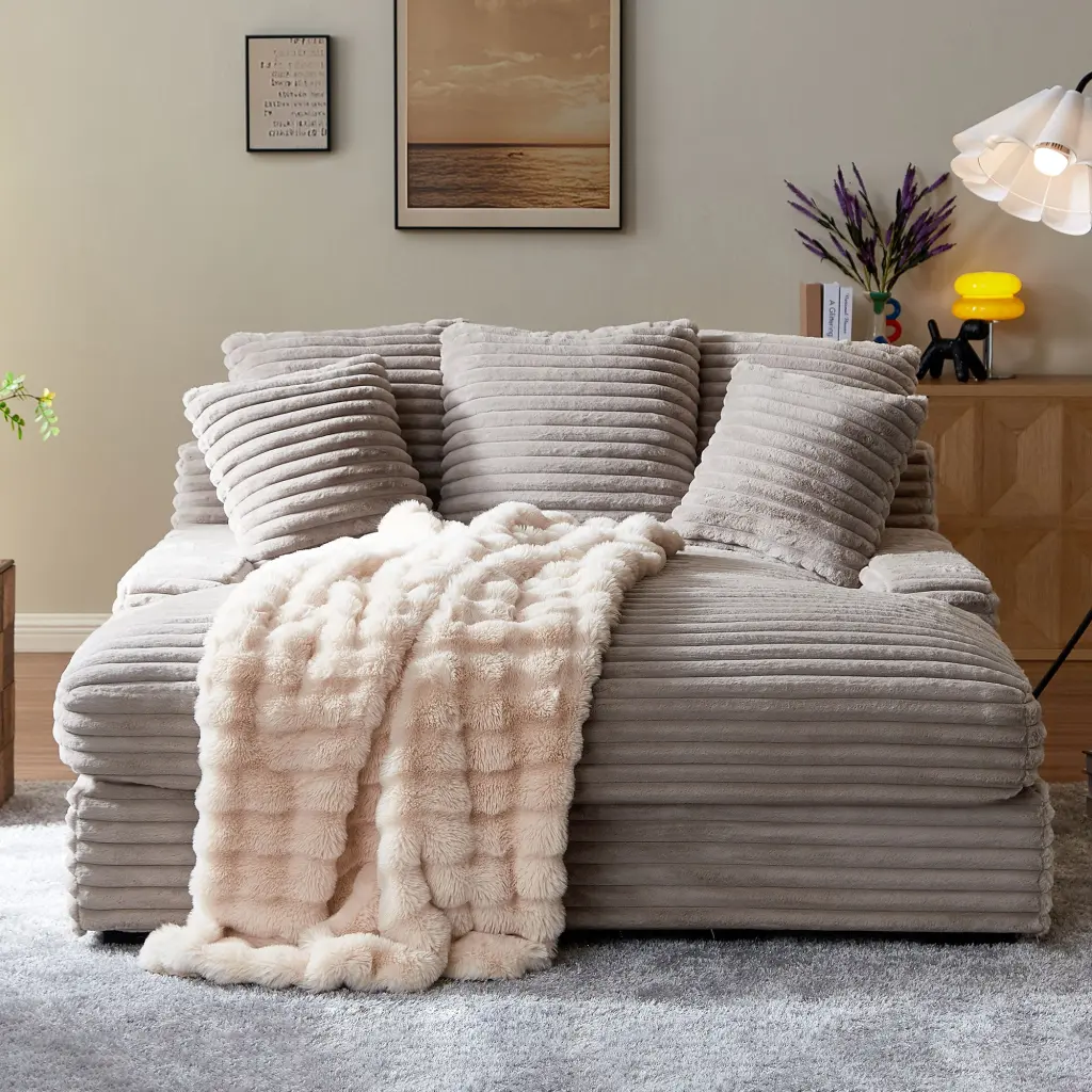 Modern Double Sleeper Sofa Cloud Couch Soft Fluffy Corduroy Upholstery justone interior