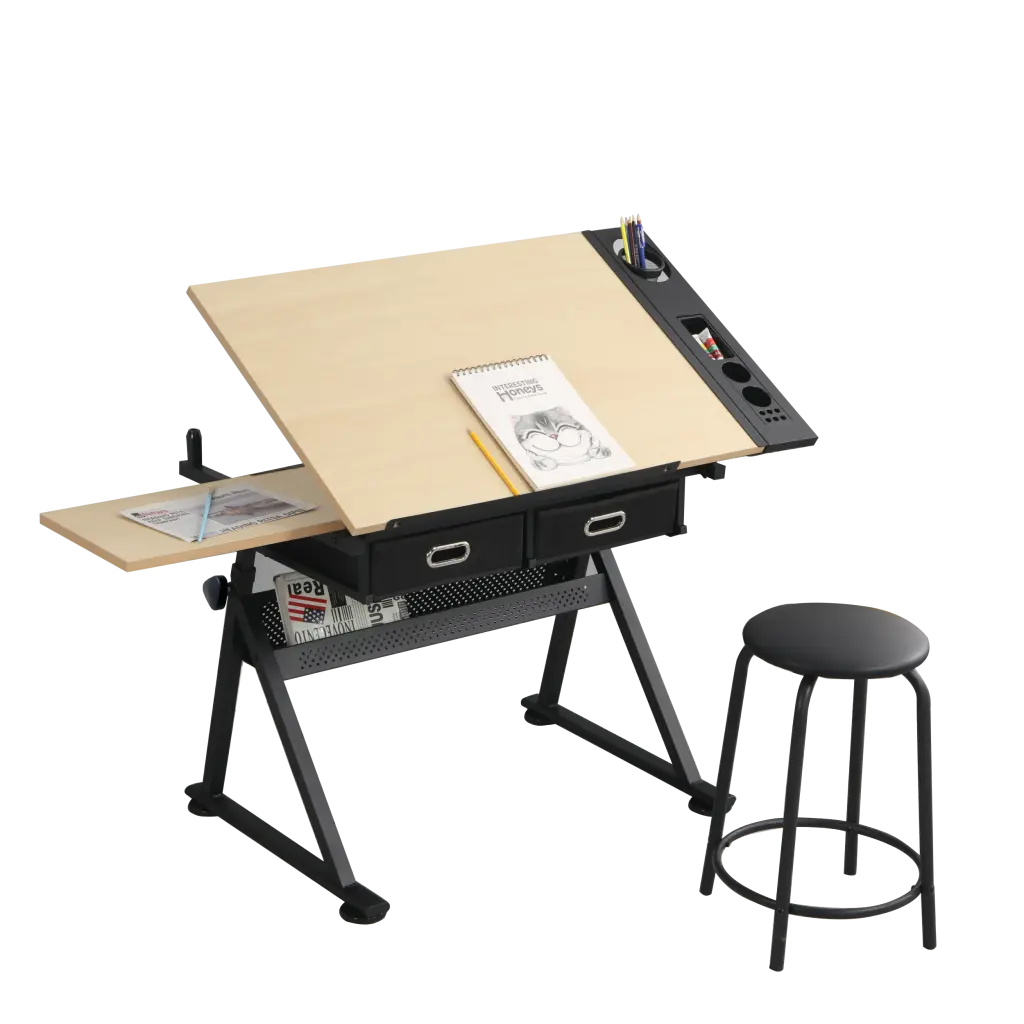 Adjustable Drawing Drafting Table Desk 2 Drawers Home Office rnb