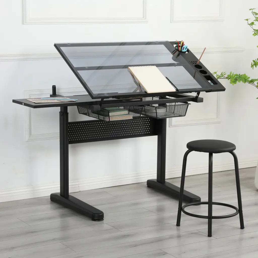 Hand Crank Adjustable Drafting Table Drawing Desk 2 Metal Drawers rnb