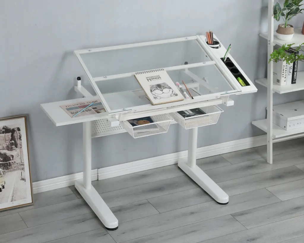 Hand Crank Adjustable Drafting Table Drawing Desk 2 Metal Drawers rnb