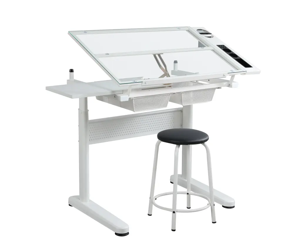 Hand Crank Customizable Drafting Table Drawing Desk 2 Metallic Drawers rnb